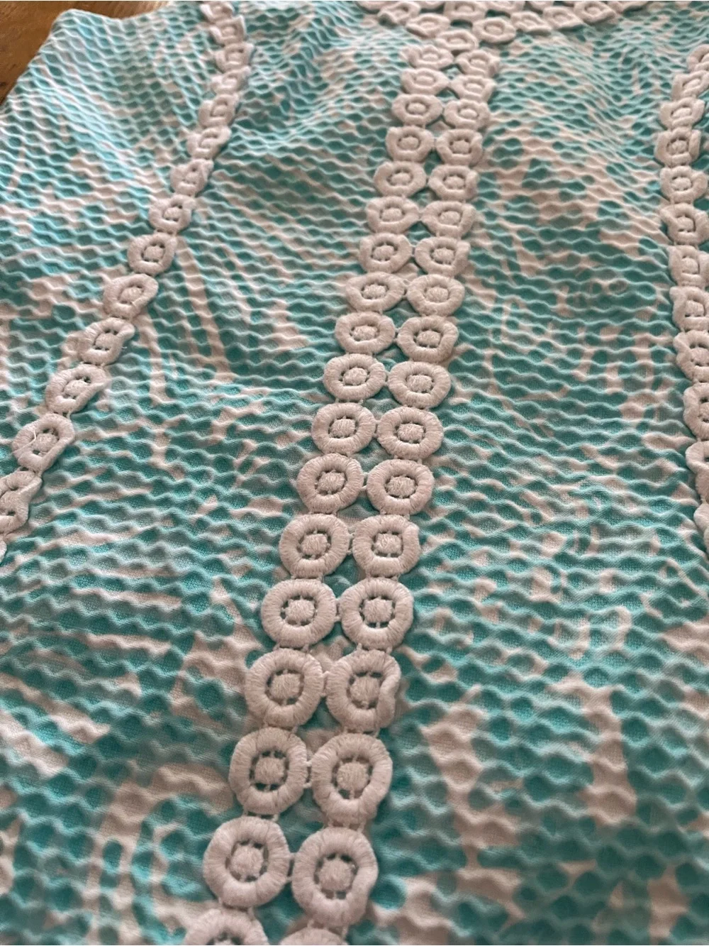 Lilly Pulitzer Aqua and White Eyelet-Trim Shift Dress
